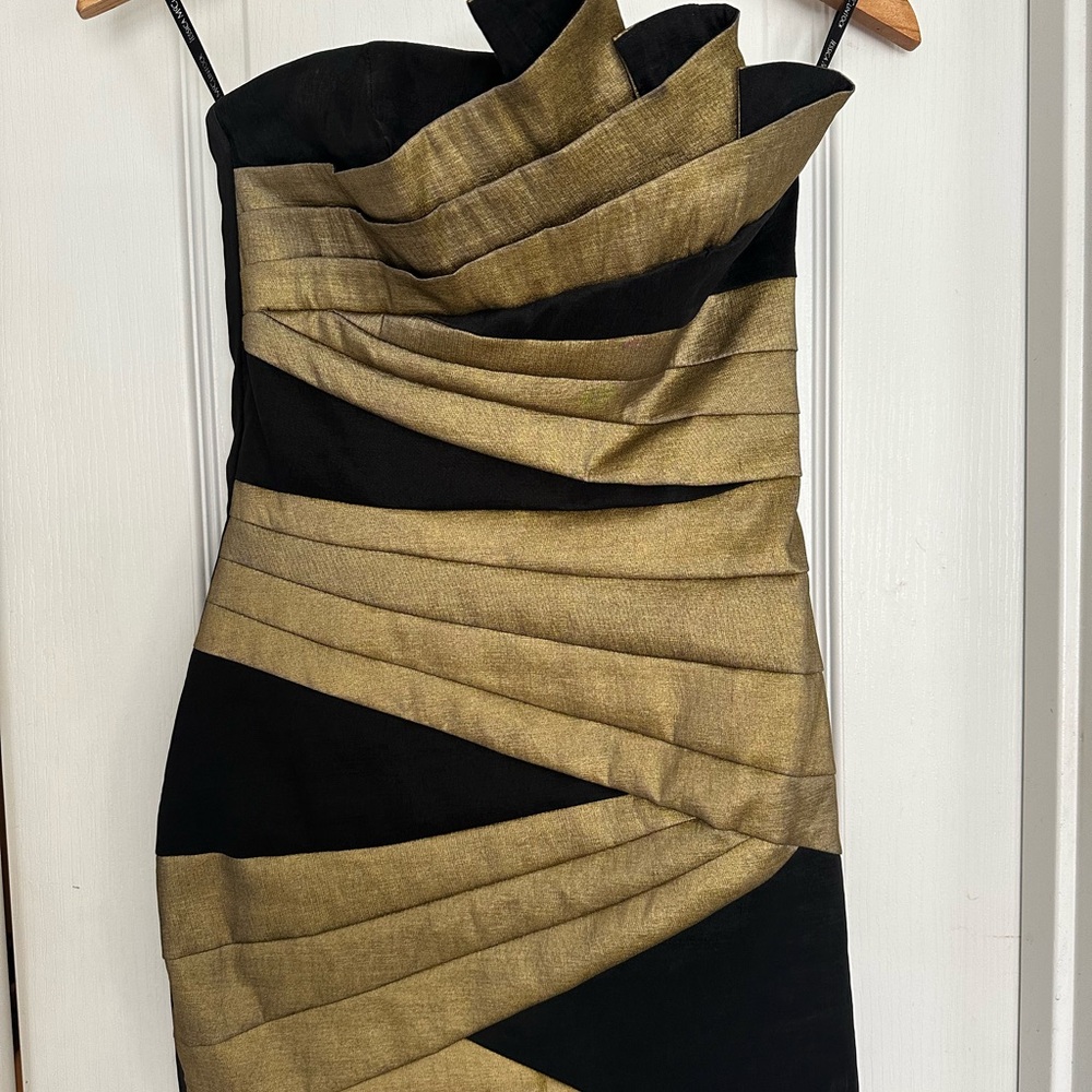 Jessica McClintock Strapless Black and Gold Dress